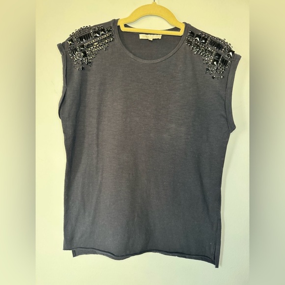 Maje Black Embellished T-Shirt – Size 2 - Picture 1 of 17